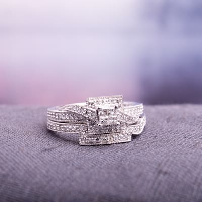 Miadora 10k White Gold 1/3ct TDW Princess Cut Diamond Bridal Ring Set