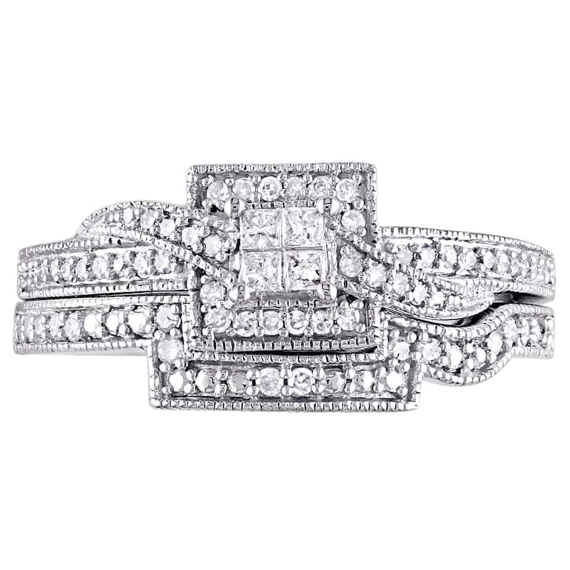 Miadora 10k White Gold 1/3ct TDW Princess Cut Diamond Bridal Ring Set
