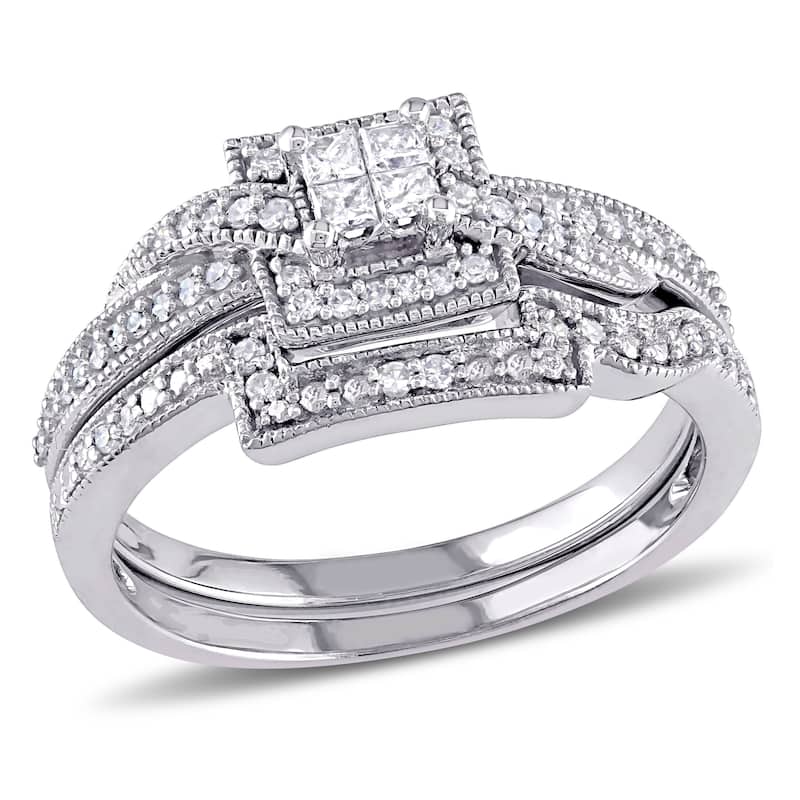 Miadora 10k White Gold 1/3ct TDW Princess Cut Diamond Bridal Ring Set