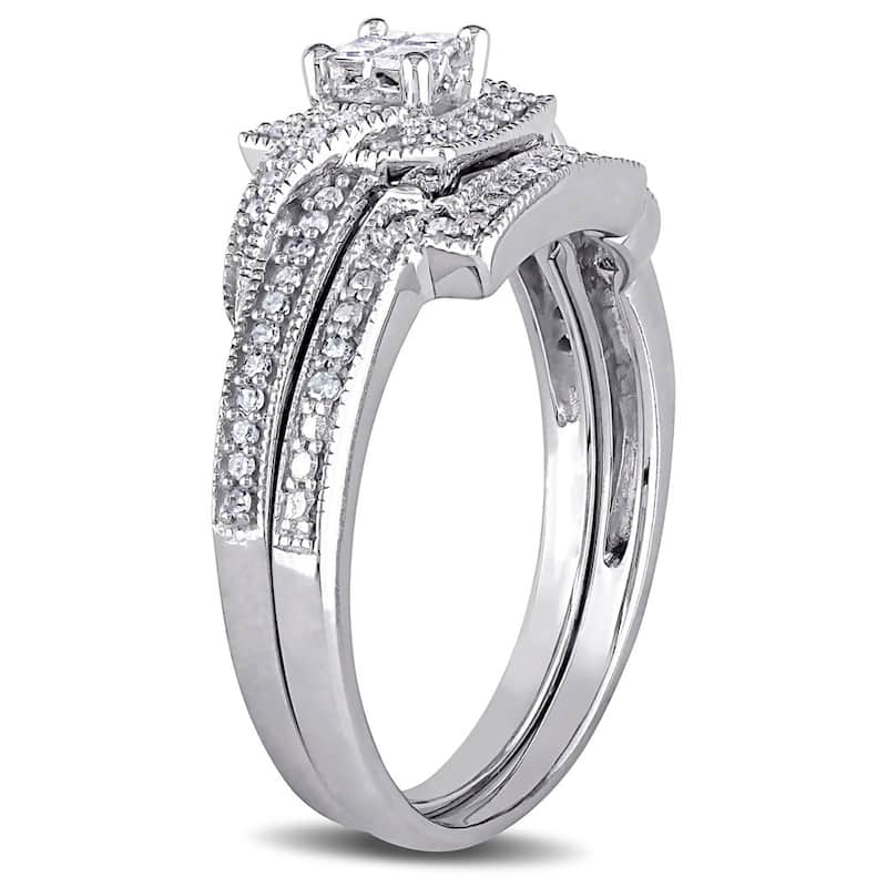Miadora 10k White Gold 1/3ct TDW Princess Cut Diamond Bridal Ring Set