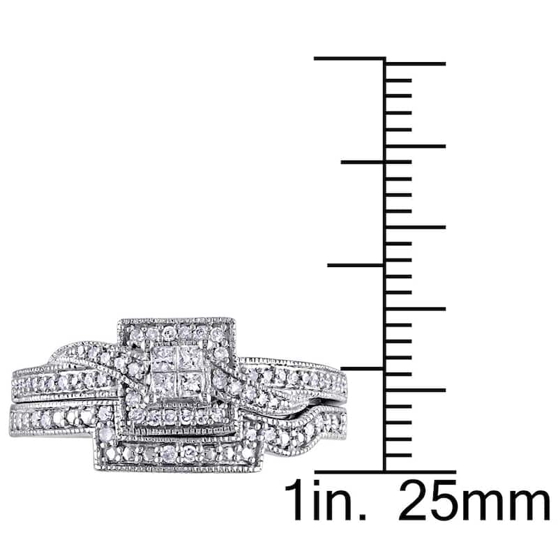 Miadora 10k White Gold 1/3ct TDW Princess Cut Diamond Bridal Ring Set