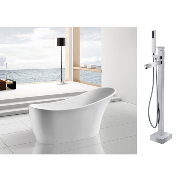 AKDY 63-inch OSF278+8733-AK Europe Style White Acrylic Free Standing Bathtub with Faucet