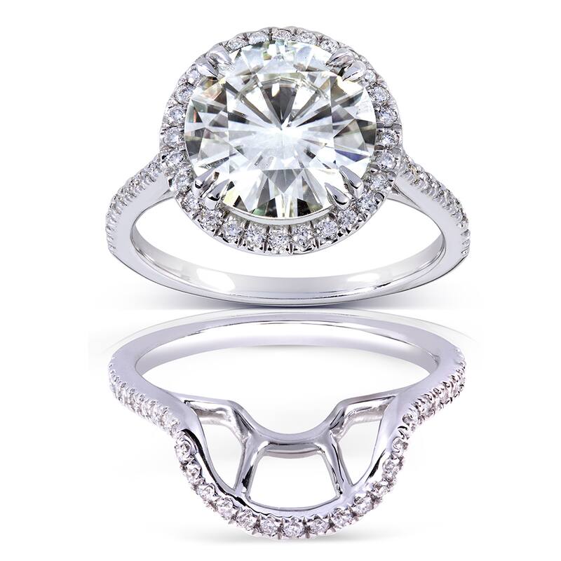 Annello by Kobelli 14k White Gold 3 1/2 Round-cut Moissanite and Halo Diamond Bridal Set
