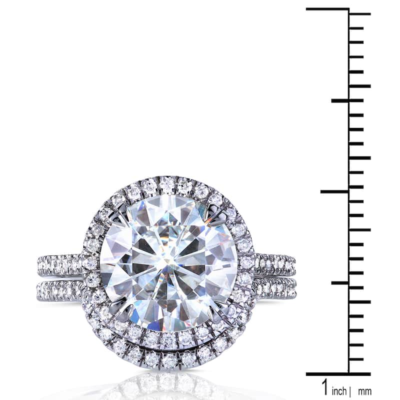 Annello by Kobelli 14k White Gold 3 1/2 Round-cut Moissanite and Halo Diamond Bridal Set
