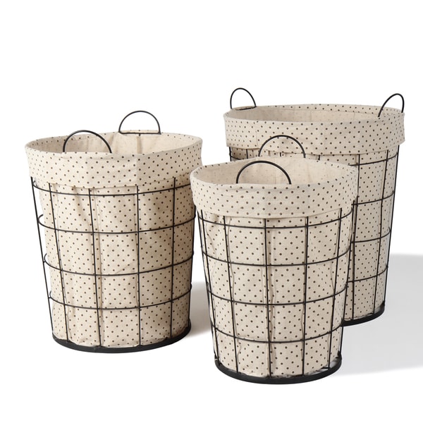 Shop MultiPurpose Polka Dot Circular Baskets (Set of 3) Free