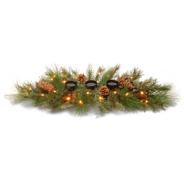 30-inch Decorative Collection White Pine Candle Holder Centerpiece with 45 White/ Red LEDs