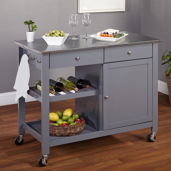 Shop Simple Living Columbus Grey Kitchen Cart with ...