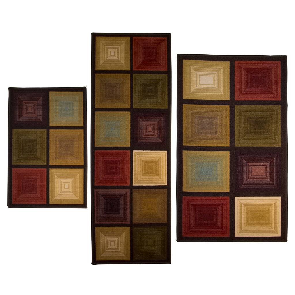 Optic Squares 3 piece Rug Set - 2'2 x 3'9 - 2'2 x 3'9