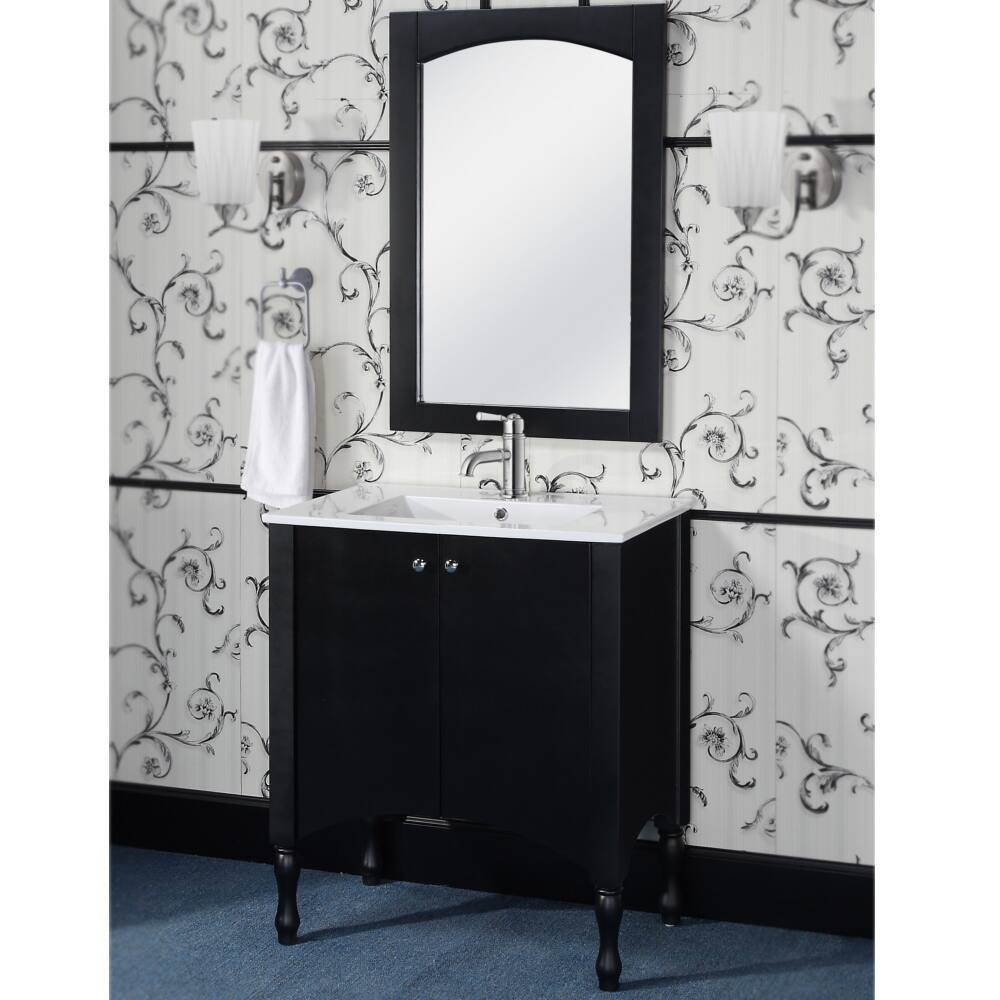 30-inch Contemporary Style Black Finish Single Sink Bathroom Vanity and Matching Framed Arched Top Mirror