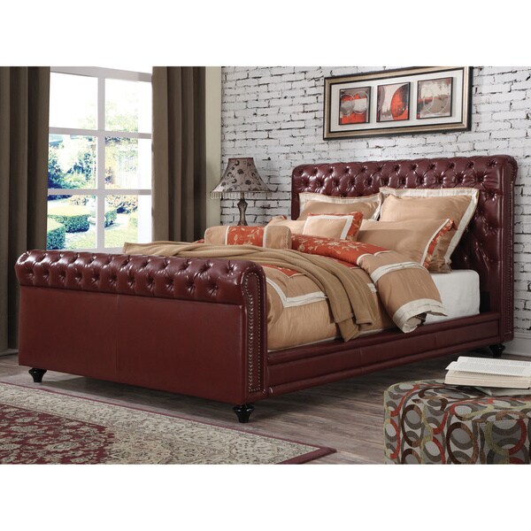 Norris Burgundy PU Upholstered Bed