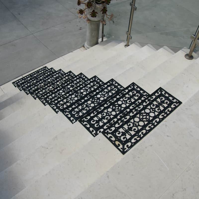 Rubber-Cal 6-Piece Regal Stair Treads Rubber Step Mats, 9.75 by 29.75-Inch, Black