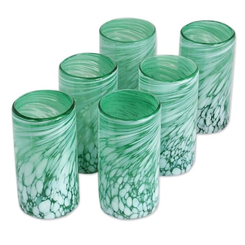 Handmade Glass Festive Green Drinking Glasses Set of 6 (Mexico)