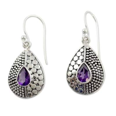 Handmade Sterling Silver Purple Fusion Amethyst Earrings (India) - 8'3" x 11'