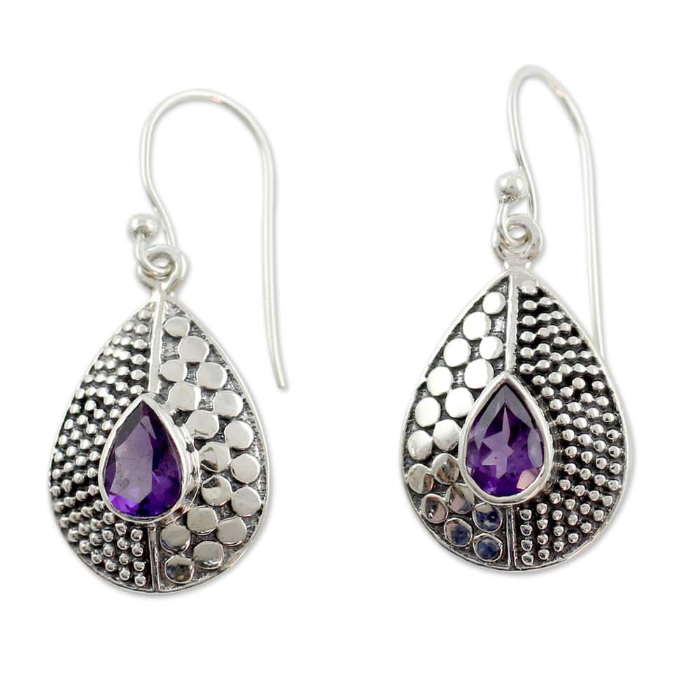 Handmade Sterling Silver Purple Fusion Amethyst Earrings (India) - 8'3" x 11'