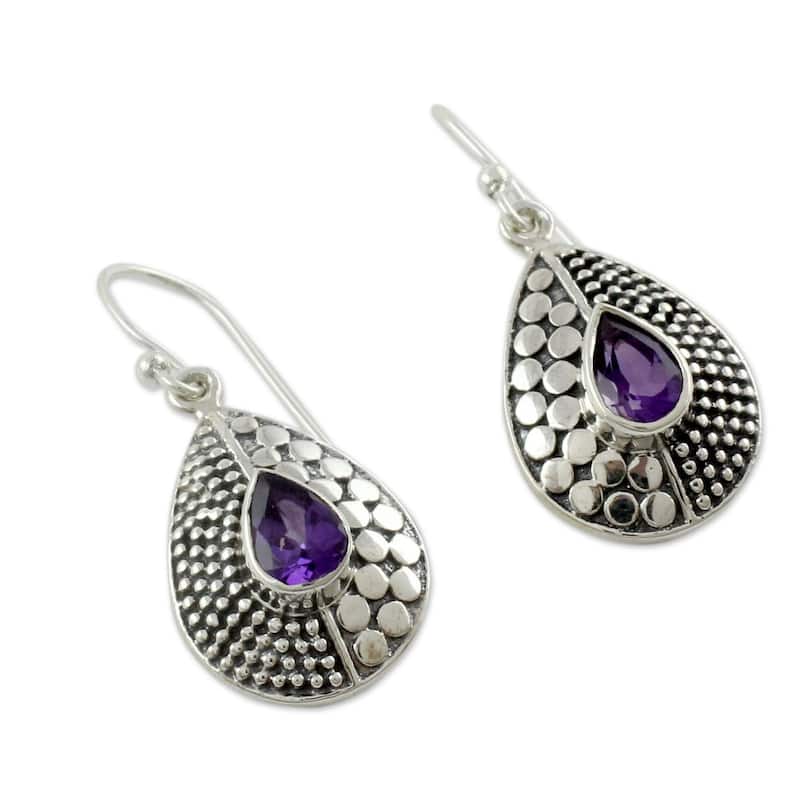 Handmade Sterling Silver Purple Fusion Amethyst Earrings (India) - 8'3" x 11'