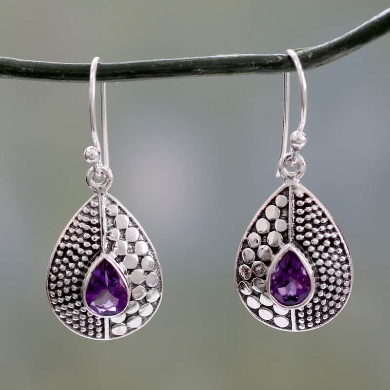 Handmade Sterling Silver Purple Fusion Amethyst Earrings (India) - 8'3" x 11'