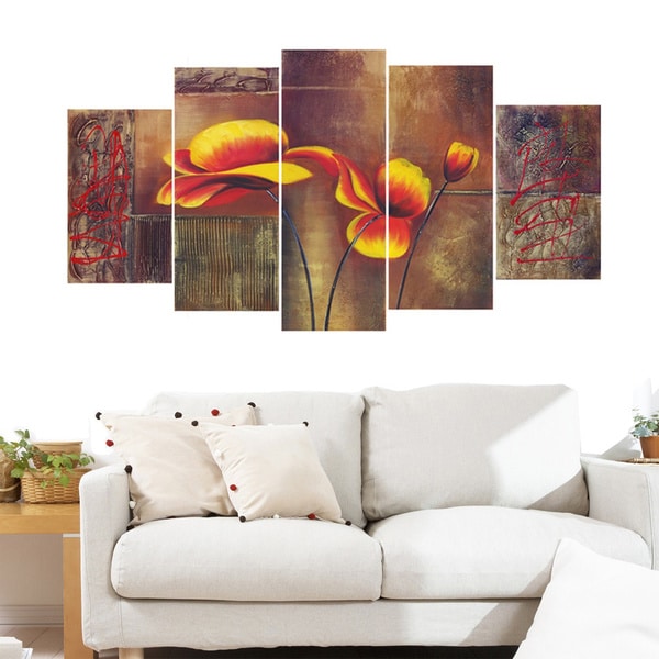 Shop Design Art Orange and Beige Flower Canvas Art - Free Shipping ...