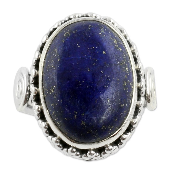 Handmade Sterling Silver Majestic Blue Lapis Lazuli Cocktail Cluster Style Ring (India)