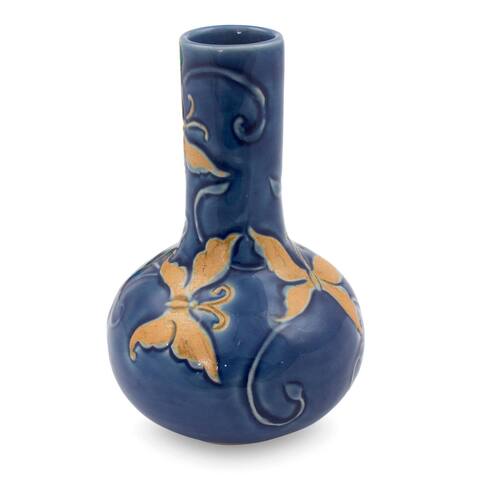 Handmade Celadon Ceramic 'Ocean Butterflies' Vase (Thailand)