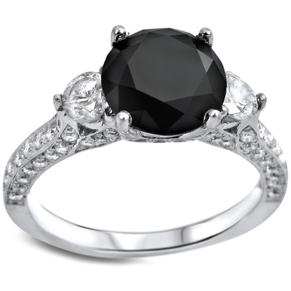 Noori 18k White Gold 2 3/4ct Black Round Diamond Three-stone Engagement ...