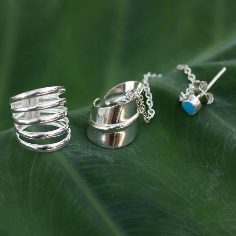 Handmade Sterling Silver 'Sea Whisper' Ear Cuff Earrings (Thailand)