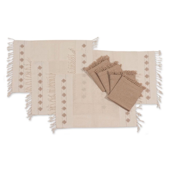 Set of 4 Cotton Ivory Mesh Placemats and Napkins Set (Guatemala