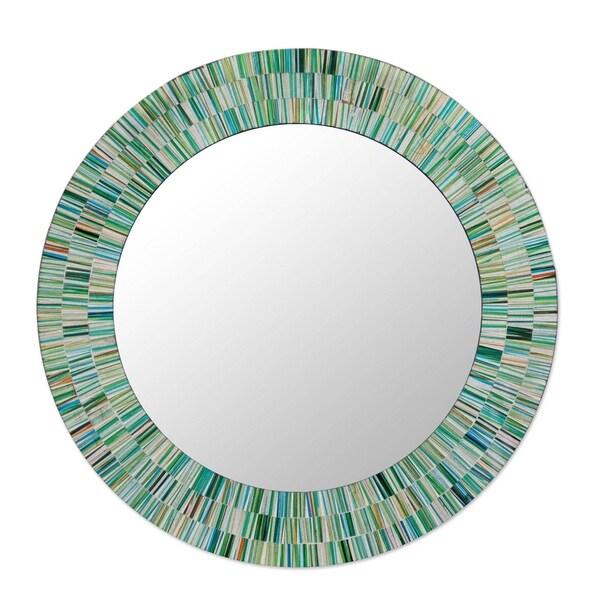 Aqua Fantasy Turquoise Green Brown And White Gl Tile Mosaic Aqua Fantasy Turquoise Green Brown And White Gl Tile Mosaic Decorator Accent Contemporary Round Wall Mirror