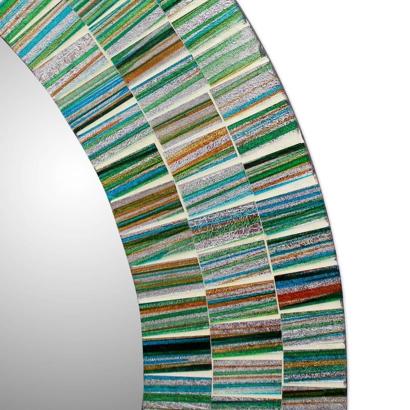 Handmade Aqua Fantasy Glass Mosaic Mirror (India) - Green