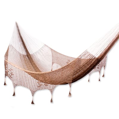 Handmade Nylon Pinewood 'Copper Filigree' Hammock (Double) (Mexico)