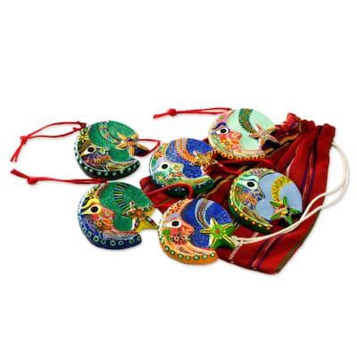 Handmade Set of 6 Handmade Ceramic 'Festive Night' Ornaments (Guatemala)