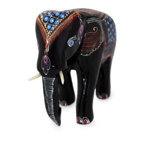 Handmade Lacquered Raintree 'Young Thai Elephant' Wood Figurine ...