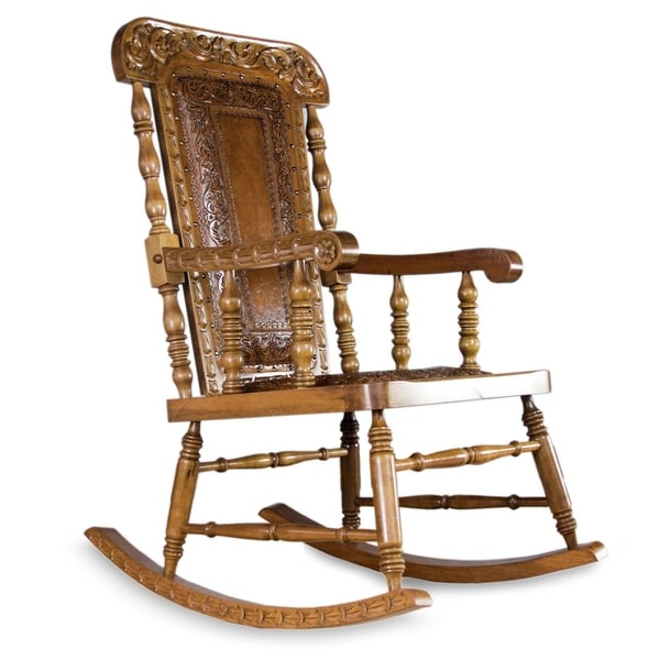 Handmade Mohena Wood and Leather 'Royal Colonial' Rocking Chair (Peru)