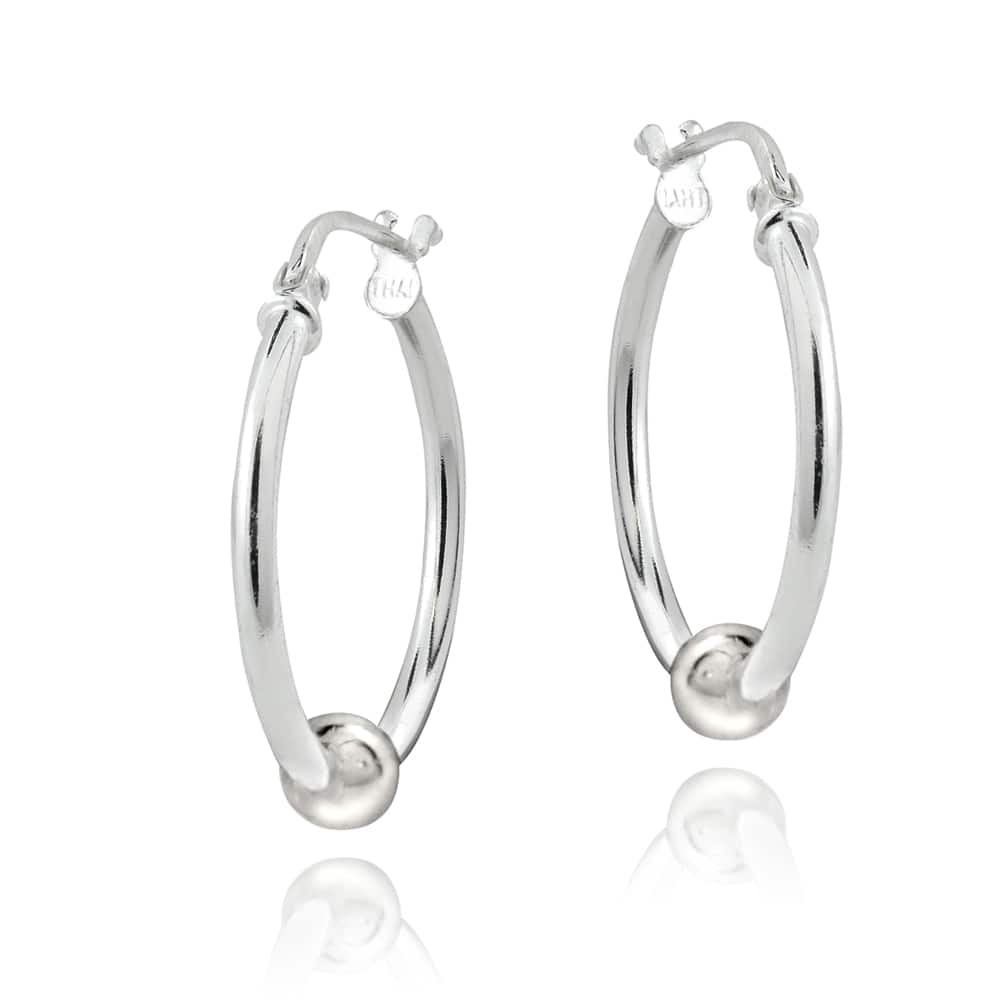 Mondevio Sterling Silver Bead Hoop Earrings, 20mm