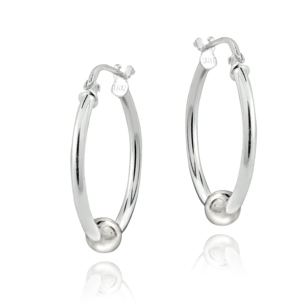 FB Jewels 925 Sterling Silver 20mm J-Hoop Beaded Earrings 