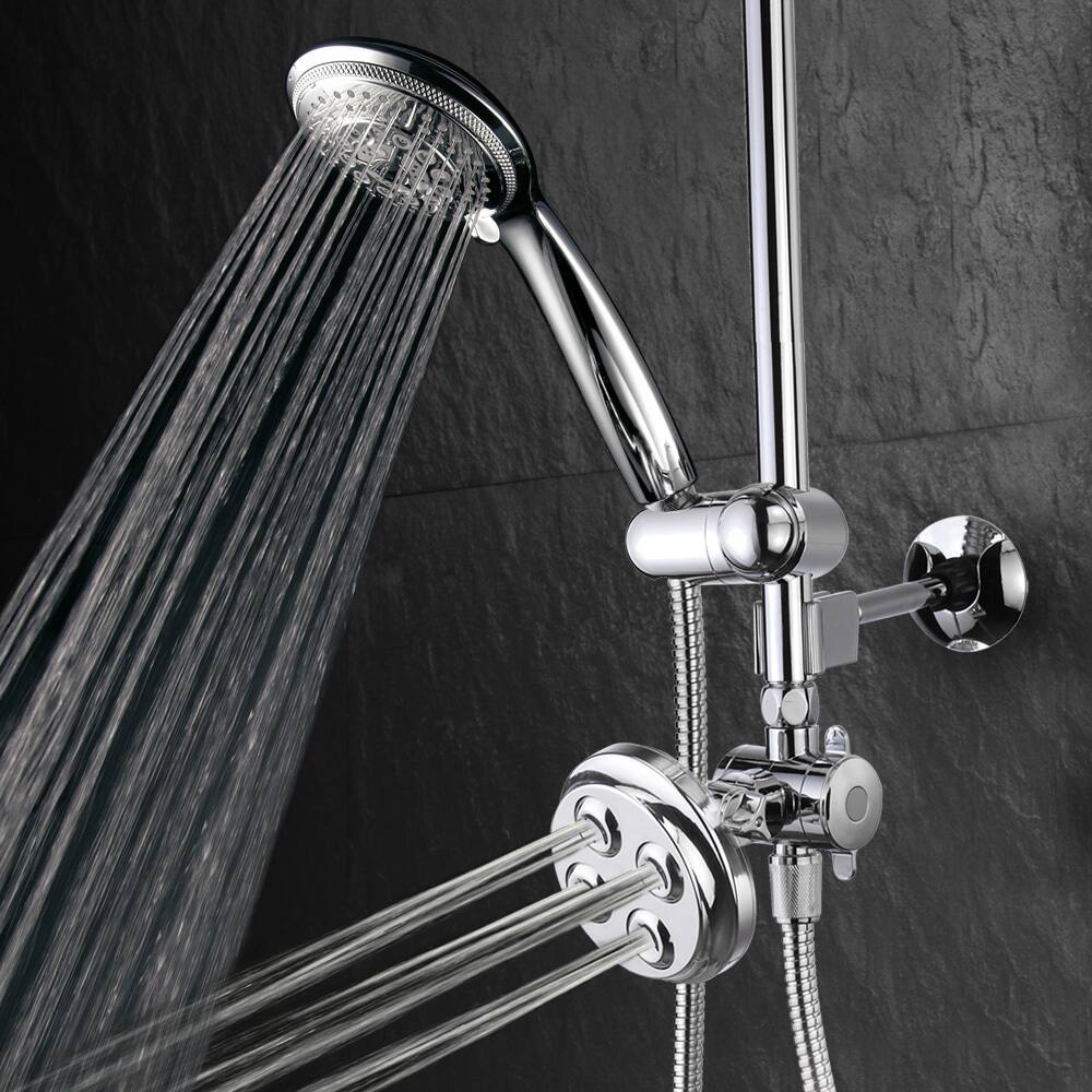 TotalSpa 3-in-1 Drill-free Height/ Angle/ Tilt Adjustable Hand Shower Slide Bar with Body Jets - Silver