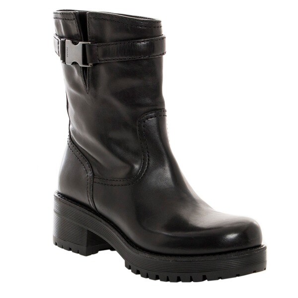 Prada Women's Black Leather Bucklestrap Boots - 16835696 - Overstock ...