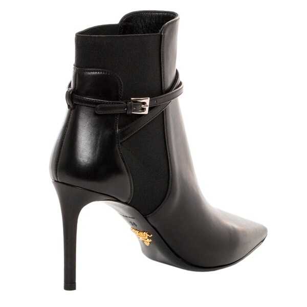Black Leather Point-toe Ankle Boots 