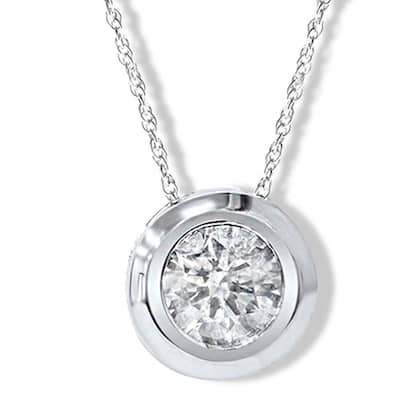 14k White Gold Round 1/4ct to1ct TDW Diamond Bezel Set Rope-chain Pendant