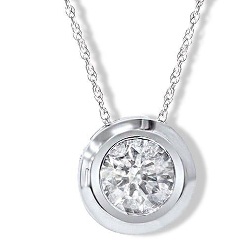 Bliss Diamond 14k White Gold Round 1/4ct to1ct TDW Diamond Bezel Set Rope-chain Pendant