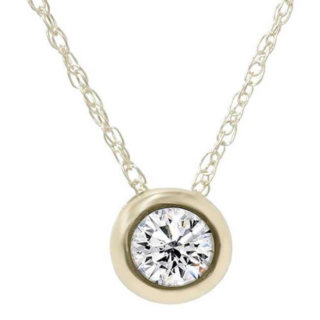 14k White Gold Round 1/4ct to1ct TDW Diamond Bezel Set Rope-chain Pendant - 1/4 CT YELLOW GOLD