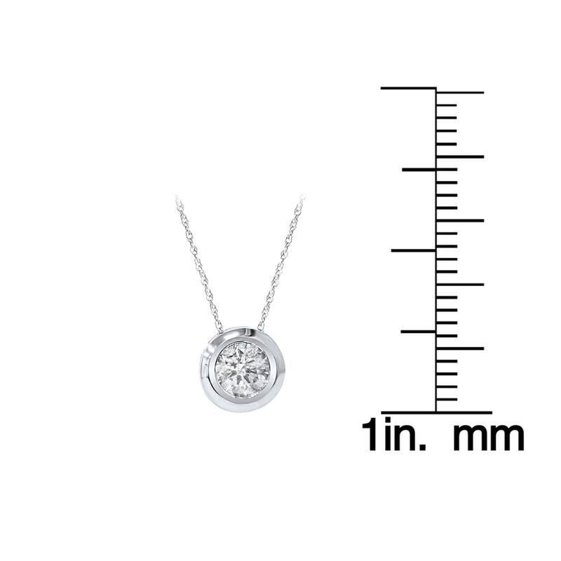 14k White Gold Round 1/4ct to1ct TDW Diamond Bezel Set Rope-chain Pendant