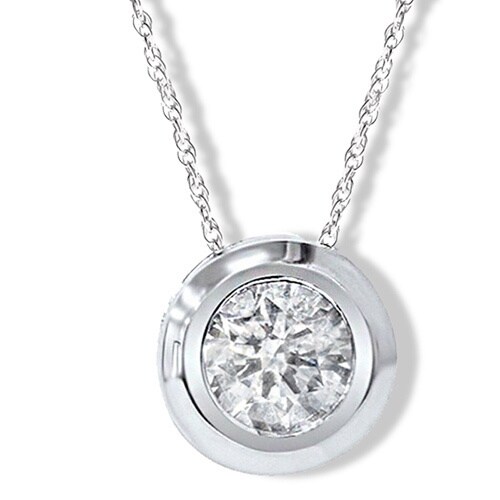 14k White Gold Round 1/4ct to1ct TDW Diamond Bezel Set Rope-chain Pendant