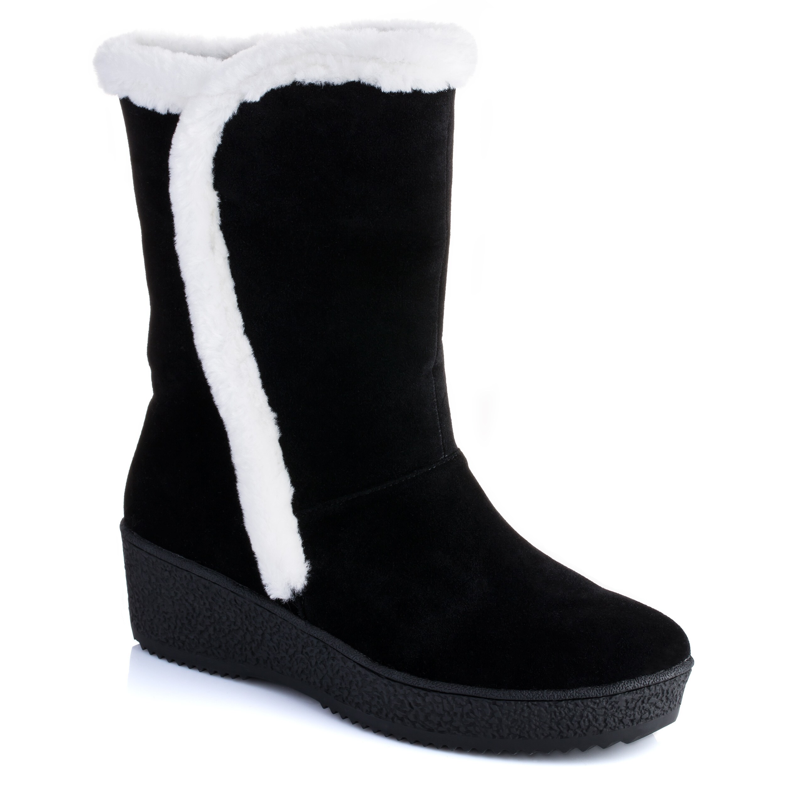 wedge boots with fur trim