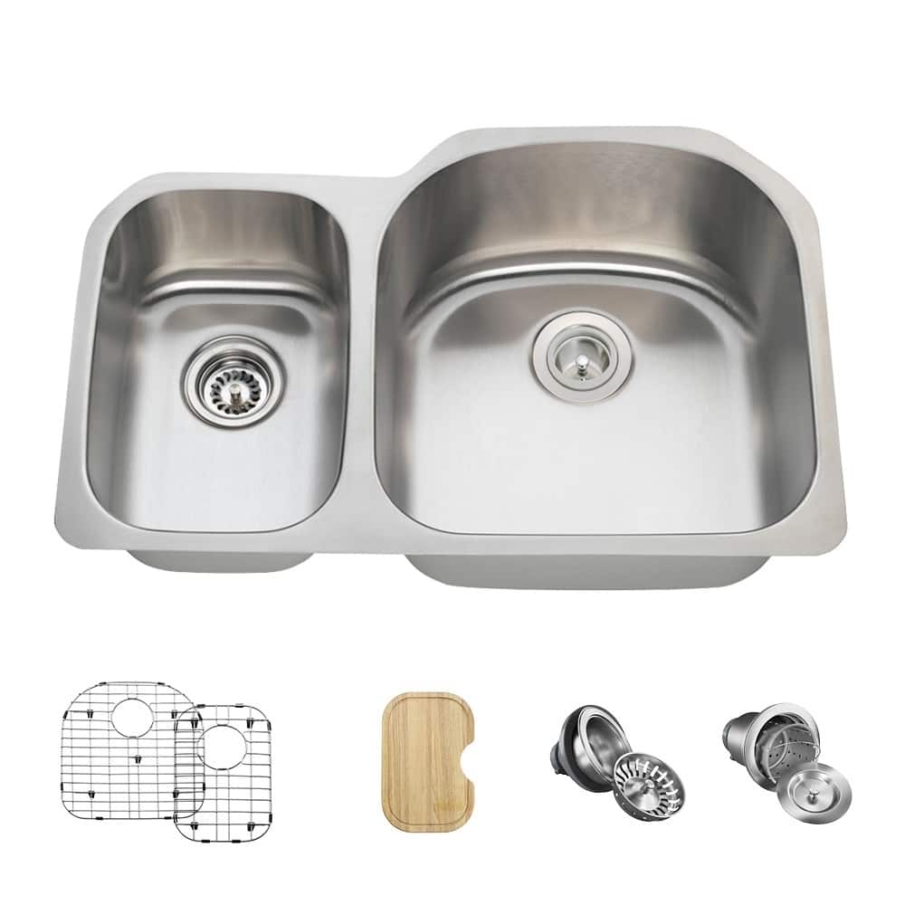 3121 Stainless Steel Kitchen Sink, Cutting Board, Two Grids, and Standard and Basket Strainers
