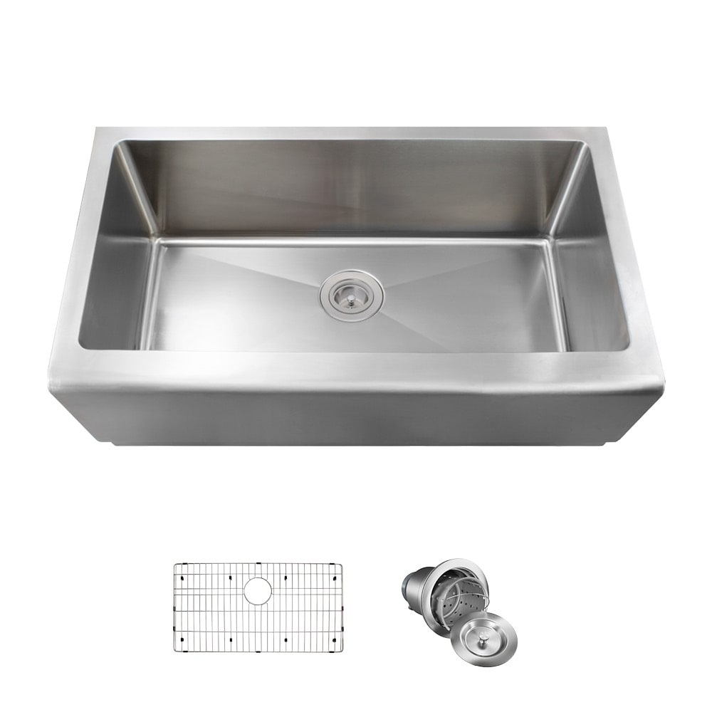 Single Bowl Stainless Steel Apron Sink, Grid, And Basket Stainless 