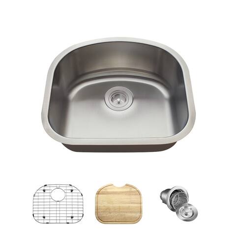 2118 D-Bowl Stainless Steel Sink, Cutting Board, Grid, and Basket Strainer