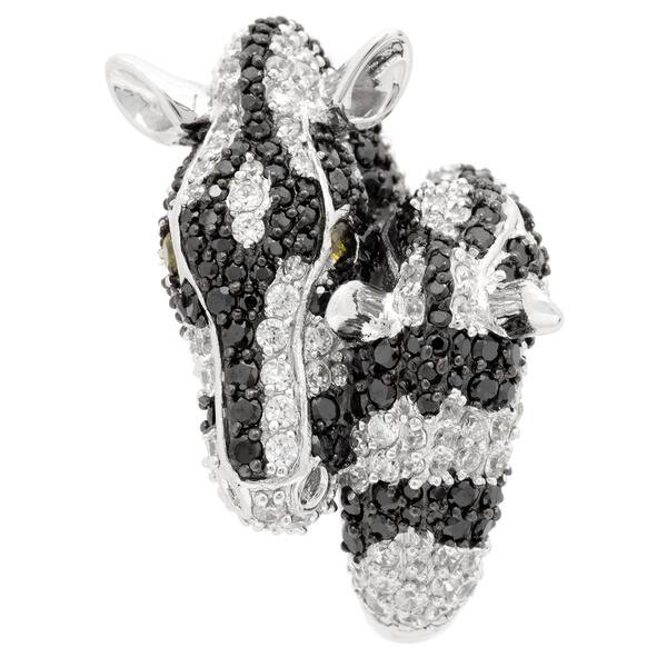 Shop Pave Black And White Cubic Zirconia Zebra Sterling Silver Ring Overstock 9653795