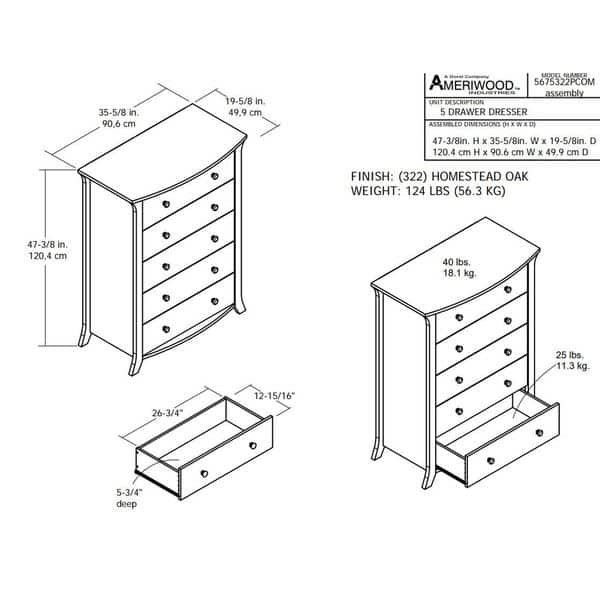 Shop Ameriwood Home Oakridge 5 Drawer Dresser Overstock 9654960