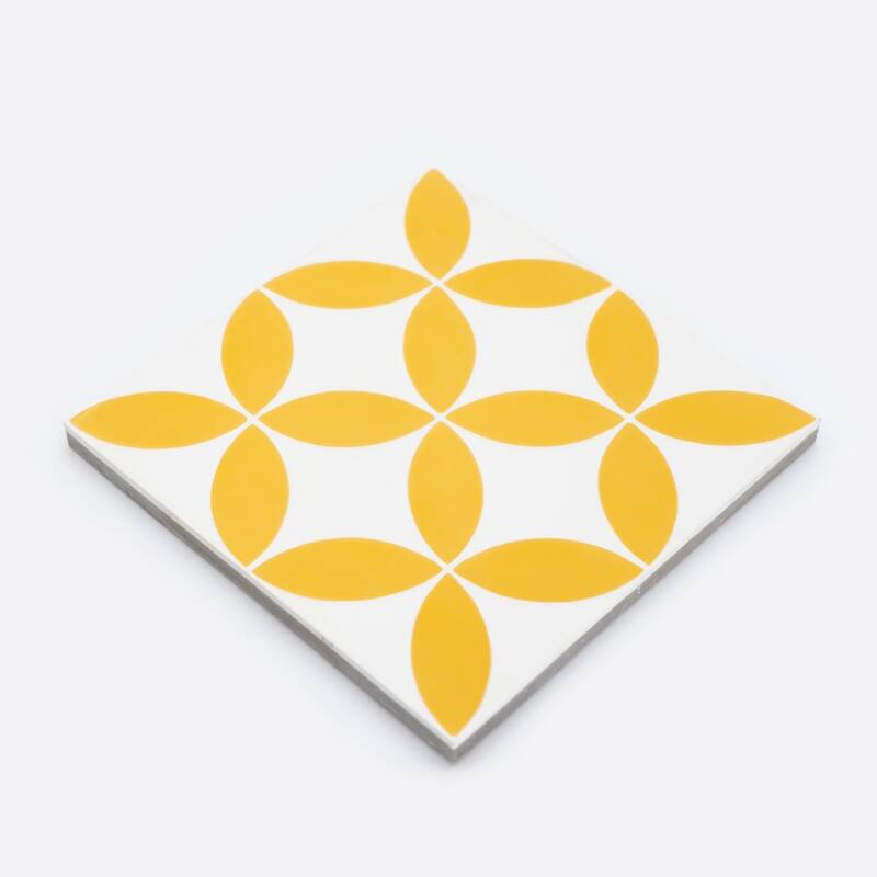 Handmade Amlo White/Yellow Tile, Pack of 12 (Morocco)