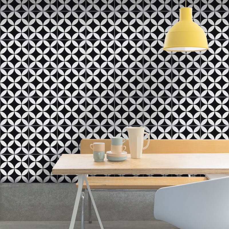 Handmade Amlo Black/White Tile, Pack of 12 (Morocco)
